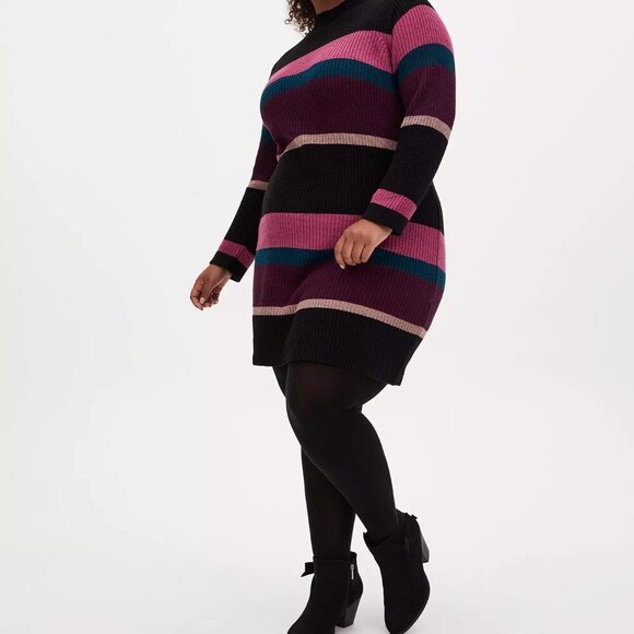 NWT TORRID Multi Stripe Women's Size 0 (12/L) Long Sleeve Knit Sweater Dress - Picture 2 of 13